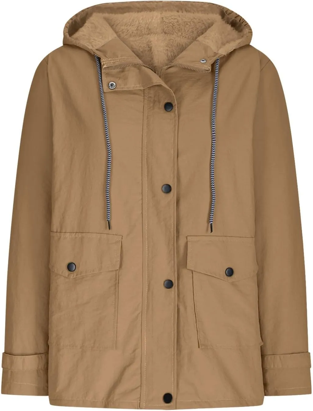 Women's Lightweight Waterproof Fleece Lined Hooded Softshell Rain Jacket, Outdoor Warm Windbreaker Long Coat
