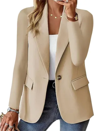 Women's Long Sleeve Casual Blazers Lapel Open Front Jackets Work Office Blazer Summer Lightweight Outwear with Pockets