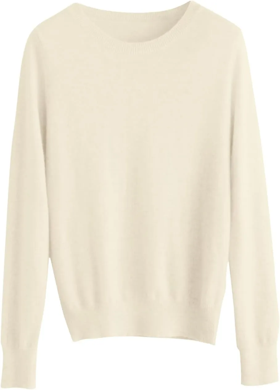 Womens Long Sleeve Crew Neck Cashmere Sweaters Soft Warm Pullover Tops Lightweight Wool Knit Sweater