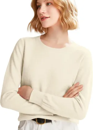 Womens Long Sleeve Crew Neck Cashmere Sweaters Soft Warm Pullover Tops Lightweight Wool Knit Sweater