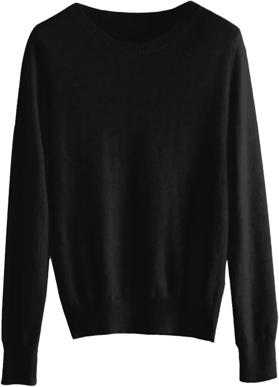Womens Long Sleeve Crew Neck Cashmere Sweaters Soft Warm Pullover Tops Lightweight Wool Knit Sweater