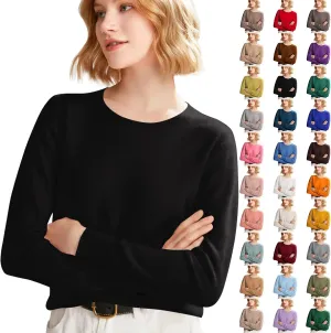 Womens Long Sleeve Crew Neck Cashmere Sweaters Soft Warm Pullover Tops Lightweight Wool Knit Sweater