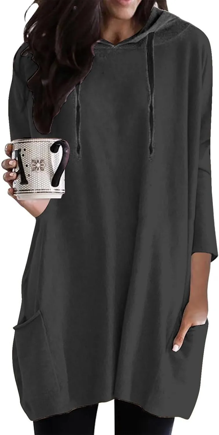Women's Long-Sleeve Hooded Mini Sweatshirt Dress Oversized Sweatshirts with Pocket Hoodies Pullover Fall Outfits 2024