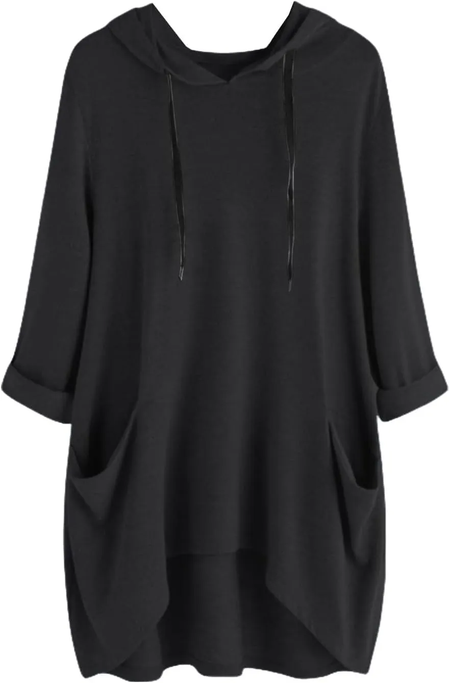 Women's Long-Sleeve Hooded Mini Sweatshirt Dress Oversized Sweatshirts with Pocket Hoodies Pullover Fall Outfits 2024