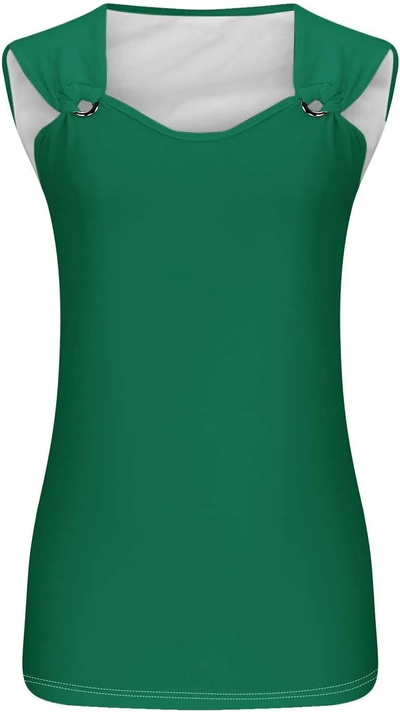 Womens O-Ring Shoulder Tank Tops 2025 Summer T Shirts Scoop Neck Sleeveless Casual Loose Blouses
