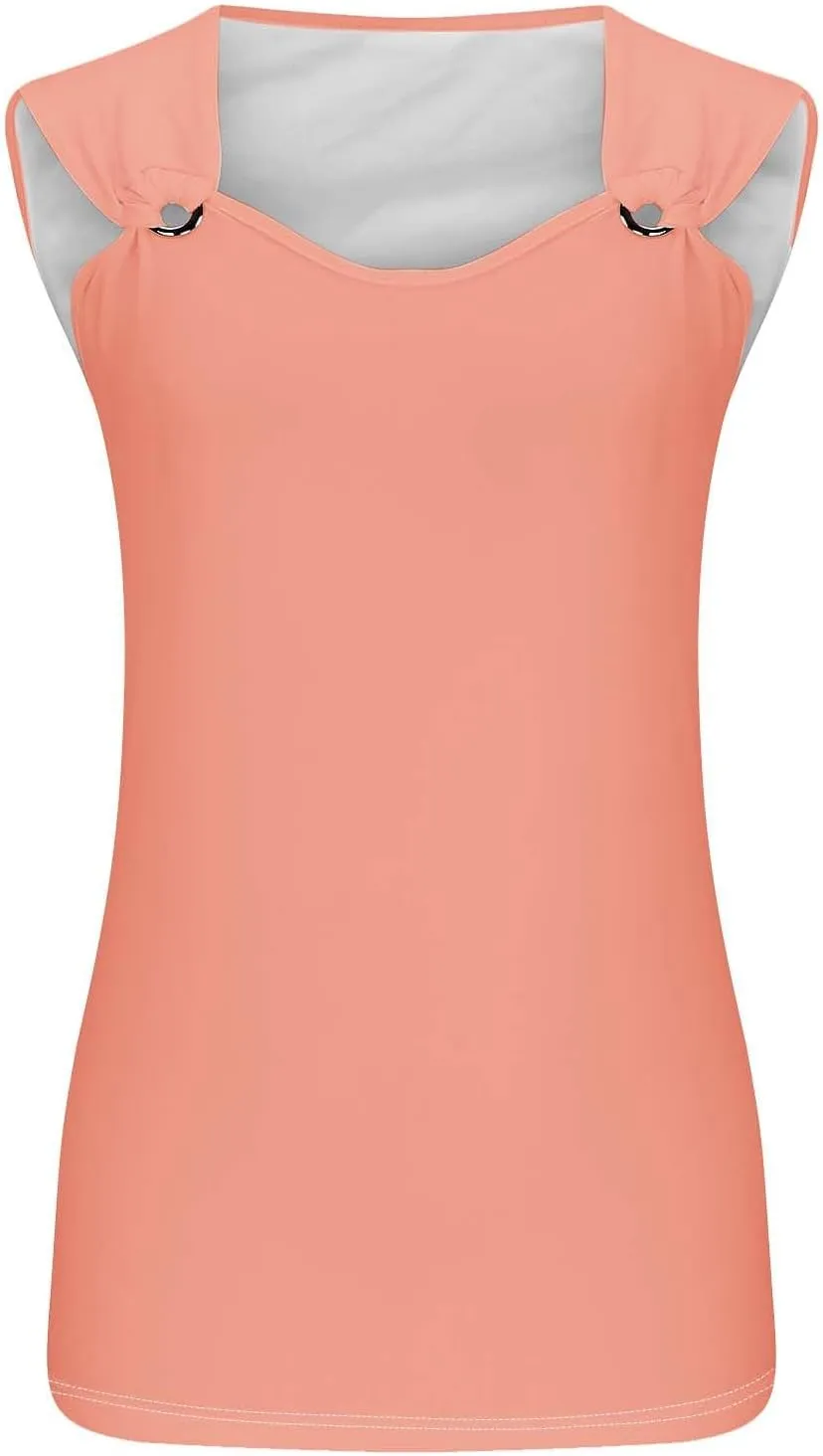 Womens O-Ring Shoulder Tank Tops 2025 Summer T Shirts Scoop Neck Sleeveless Casual Loose Blouses
