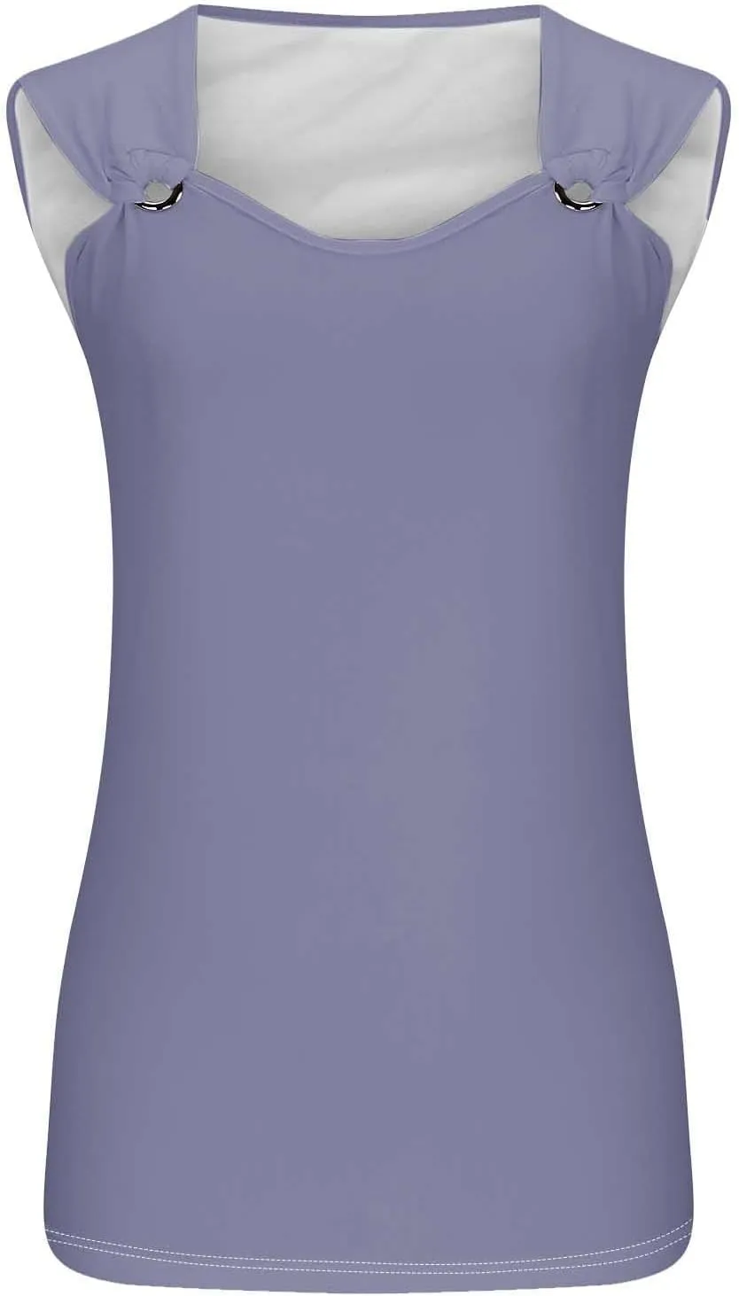 Womens O-Ring Shoulder Tank Tops 2025 Summer T Shirts Scoop Neck Sleeveless Casual Loose Blouses