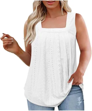 Women's Plus Size Eyelet Tees Tank Tops Cold Shoulder Casual Blouses Boho Style Relaxed Tops Trendy 2025 T Shirts
