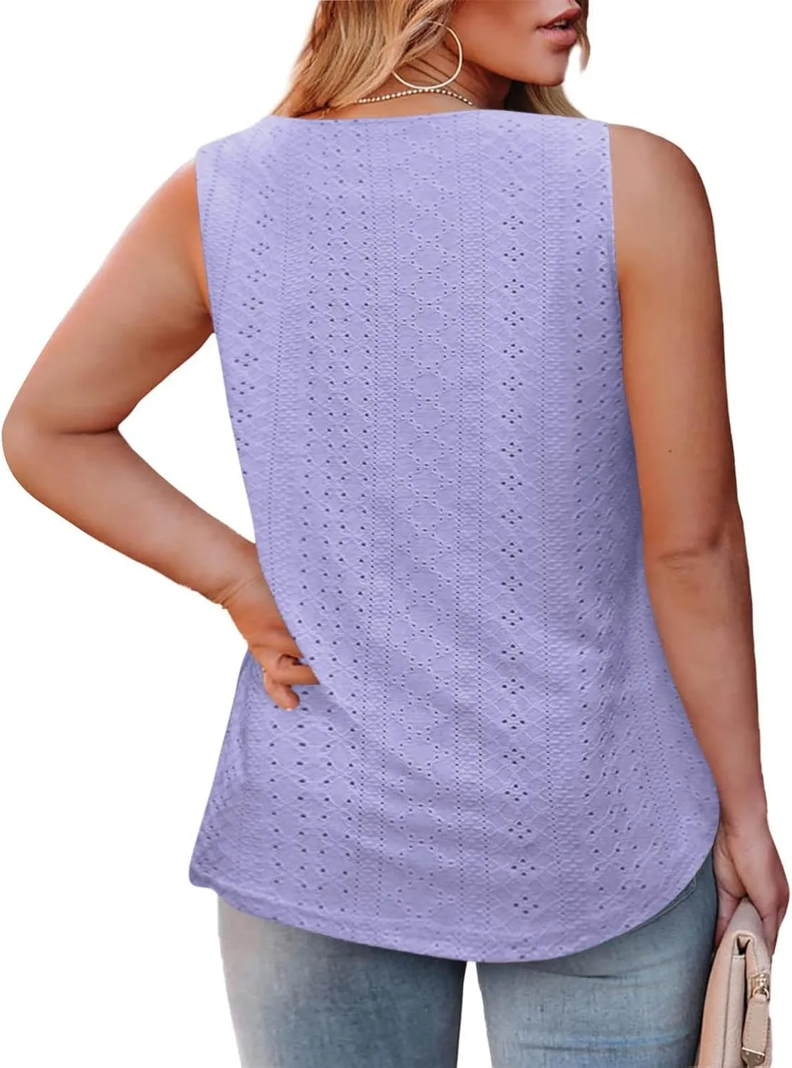 Women's Plus Size Eyelet Tees Tank Tops Cold Shoulder Casual Blouses Boho Style Relaxed Tops Trendy 2025 T Shirts
