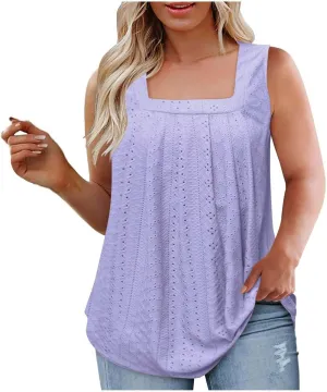 Women's Plus Size Eyelet Tees Tank Tops Cold Shoulder Casual Blouses Boho Style Relaxed Tops Trendy 2025 T Shirts