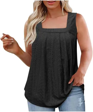 Women's Plus Size Eyelet Tees Tank Tops Cold Shoulder Casual Blouses Boho Style Relaxed Tops Trendy 2025 T Shirts