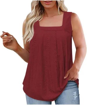 Women's Plus Size Eyelet Tees Tank Tops Cold Shoulder Casual Blouses Boho Style Relaxed Tops Trendy 2025 T Shirts