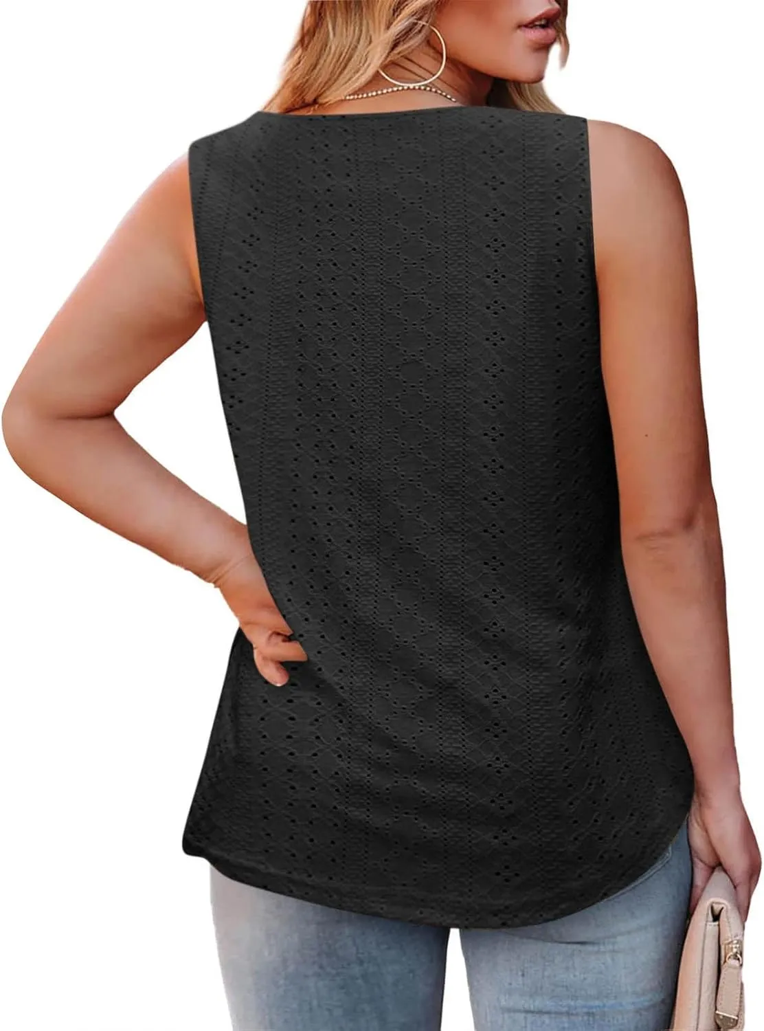 Women's Plus Size Eyelet Tees Tank Tops Cold Shoulder Casual Blouses Boho Style Relaxed Tops Trendy 2025 T Shirts
