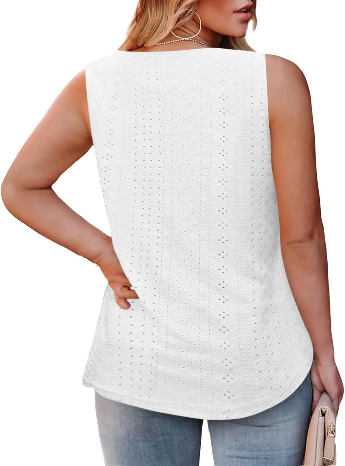 Women's Plus Size Eyelet Tees Tank Tops Cold Shoulder Casual Blouses Boho Style Relaxed Tops Trendy 2025 T Shirts