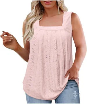 Women's Plus Size Eyelet Tees Tank Tops Cold Shoulder Casual Blouses Boho Style Relaxed Tops Trendy 2025 T Shirts
