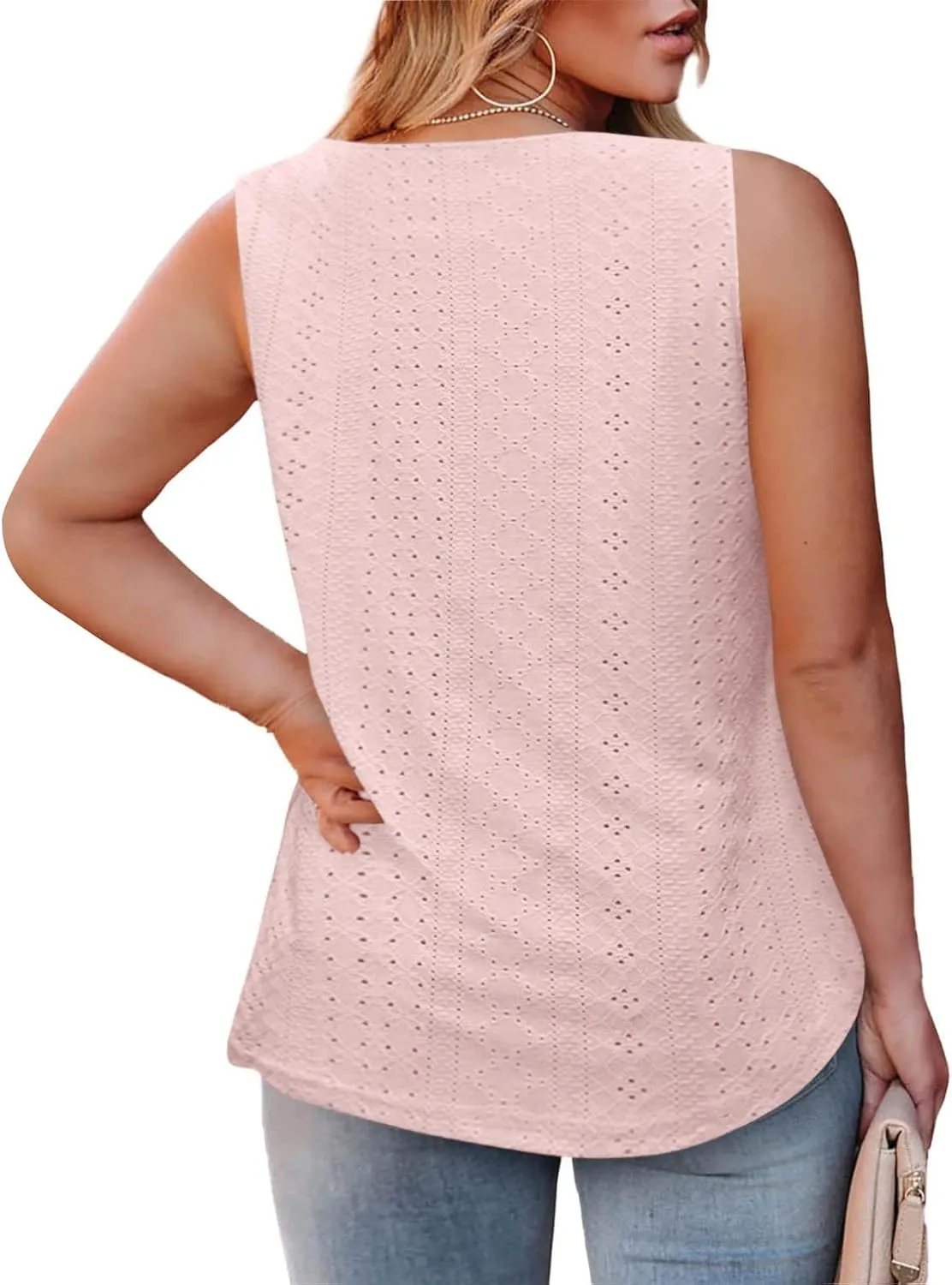Women's Plus Size Eyelet Tees Tank Tops Cold Shoulder Casual Blouses Boho Style Relaxed Tops Trendy 2025 T Shirts