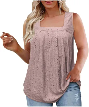 Women's Plus Size Eyelet Tees Tank Tops Cold Shoulder Casual Blouses Boho Style Relaxed Tops Trendy 2025 T Shirts