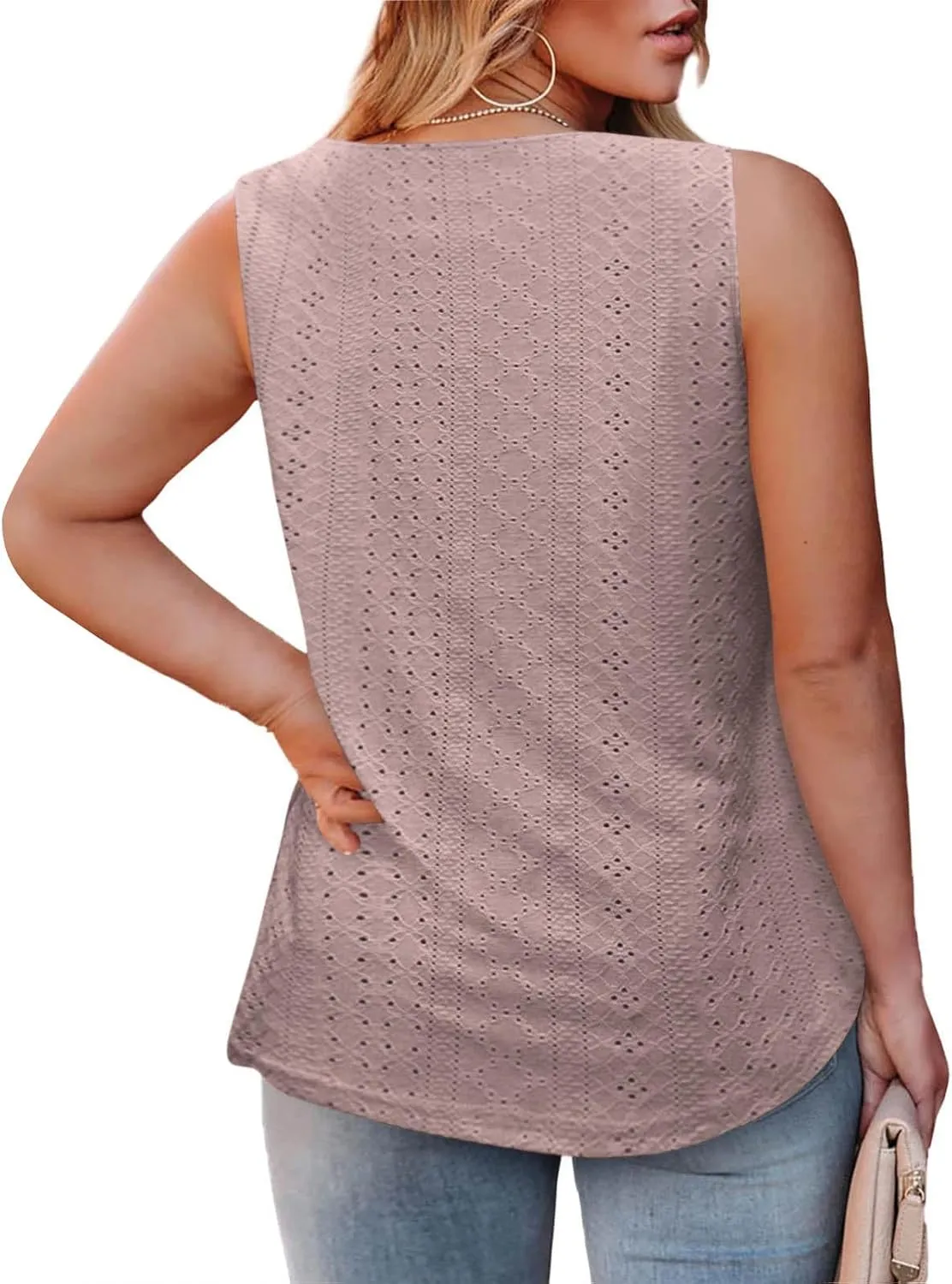 Women's Plus Size Eyelet Tees Tank Tops Cold Shoulder Casual Blouses Boho Style Relaxed Tops Trendy 2025 T Shirts