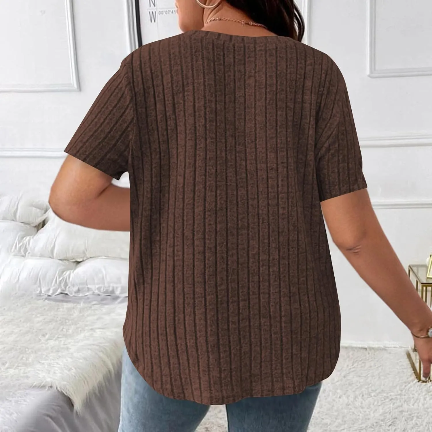 Women's Plus Size Tops Short Sleeve V Neck T Shirts Casual Loose Blouses Tunic Soft Comfortable Summer Tops