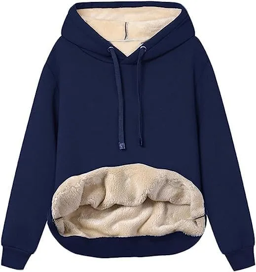 Women's Sherpa Lined Pullover Sweatshirts Fleece Hoodies Kangaroo Hooded Pocket for Women