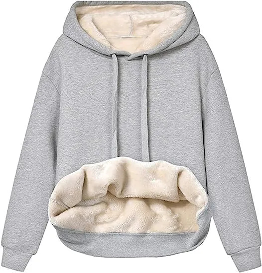 Women's Sherpa Lined Pullover Sweatshirts Fleece Hoodies Kangaroo Hooded Pocket for Women