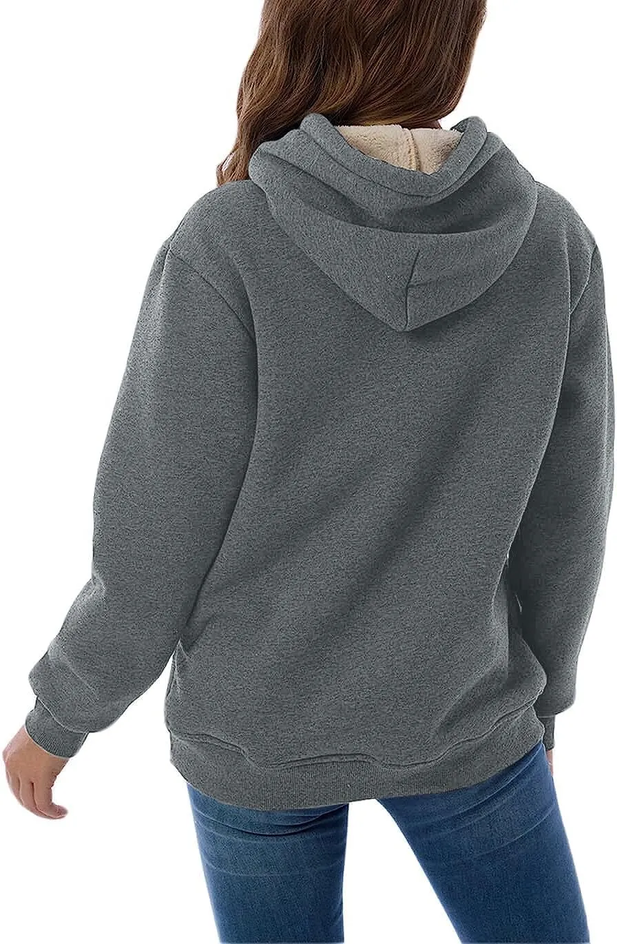 Women's Sherpa Lined Pullover Sweatshirts Fleece Hoodies Kangaroo Hooded Pocket for Women
