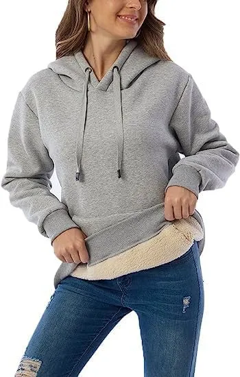 Women's Sherpa Lined Pullover Sweatshirts Fleece Hoodies Kangaroo Hooded Pocket for Women