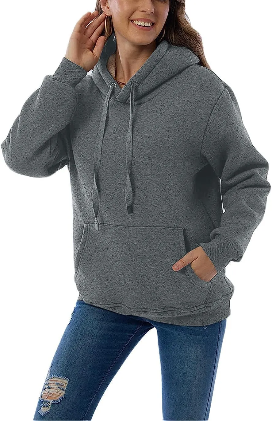 Women's Sherpa Lined Pullover Sweatshirts Fleece Hoodies Kangaroo Hooded Pocket for Women