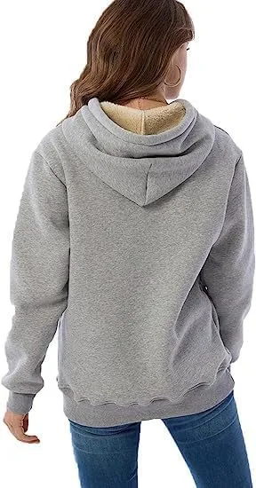 Women's Sherpa Lined Pullover Sweatshirts Fleece Hoodies Kangaroo Hooded Pocket for Women