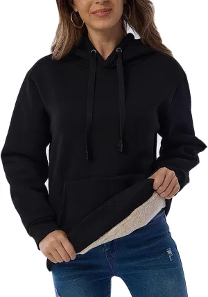 Women's Sherpa Lined Pullover Sweatshirts Fleece Hoodies Kangaroo Hooded Pocket for Women