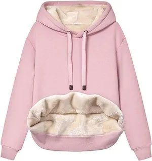 Women's Sherpa Lined Pullover Sweatshirts Fleece Hoodies Kangaroo Hooded Pocket for Women