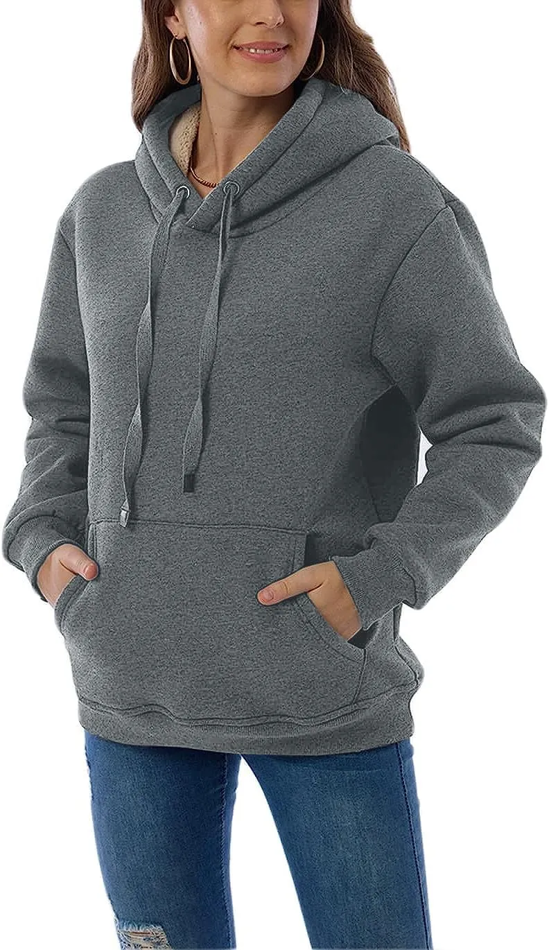 Women's Sherpa Lined Pullover Sweatshirts Fleece Hoodies Kangaroo Hooded Pocket for Women
