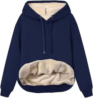 Women's Sherpa Lined Pullover Sweatshirts Fleece Hoodies Kangaroo Hooded Pocket for Women