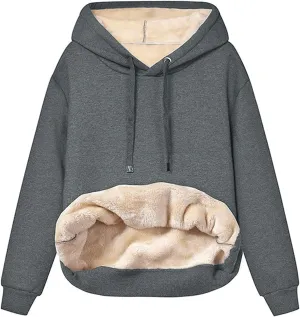 Women's Sherpa Lined Pullover Sweatshirts Fleece Hoodies Kangaroo Hooded Pocket for Women