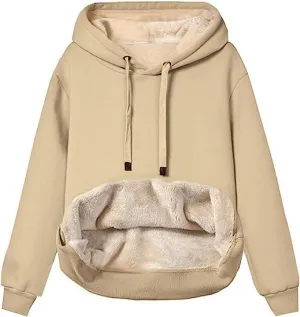Women's Sherpa Lined Pullover Sweatshirts Fleece Hoodies Kangaroo Hooded Pocket for Women