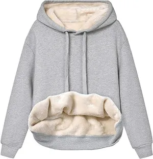 Women's Sherpa Lined Pullover Sweatshirts Fleece Hoodies Kangaroo Hooded Pocket for Women