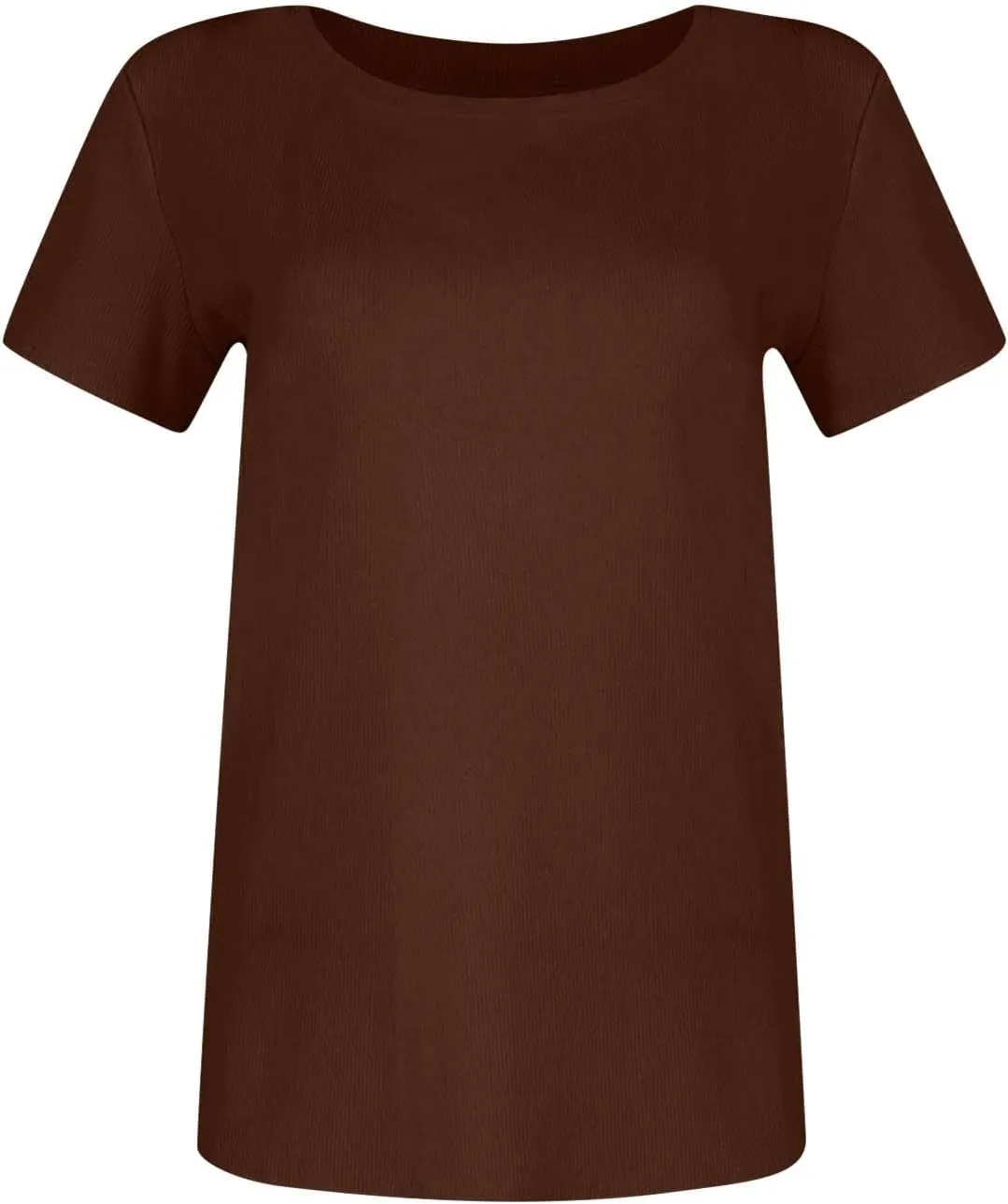 Womens Short Sleeve Tops Stretch Crewneck Ribbed T-Shirt Slim Fit Casual Summer Basic Tees