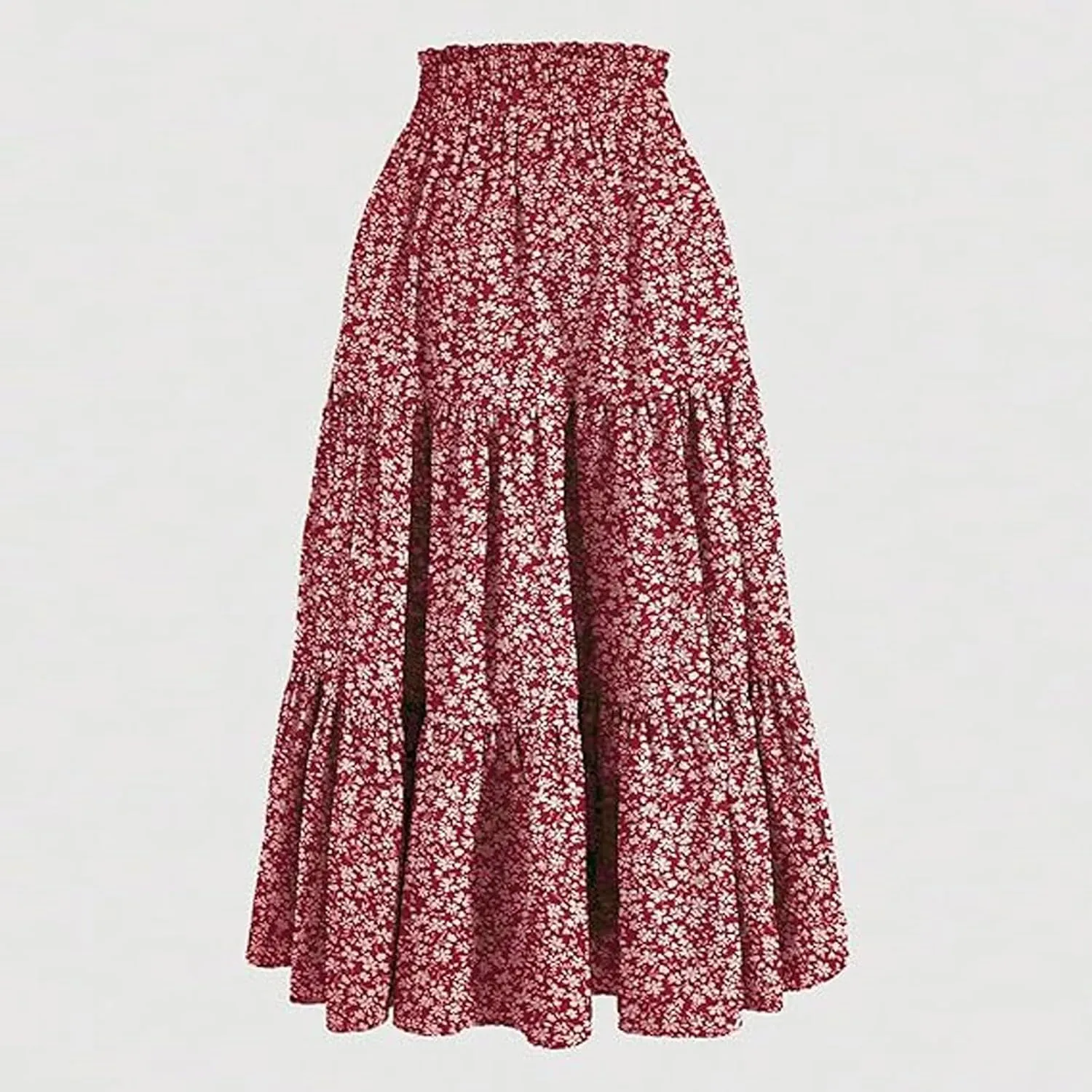 Women's Smocked High Waist Maxi Boho Skirts Casual Beach Vacation Long Skirt with Pockets A-Line Flowy Swing Skirts
