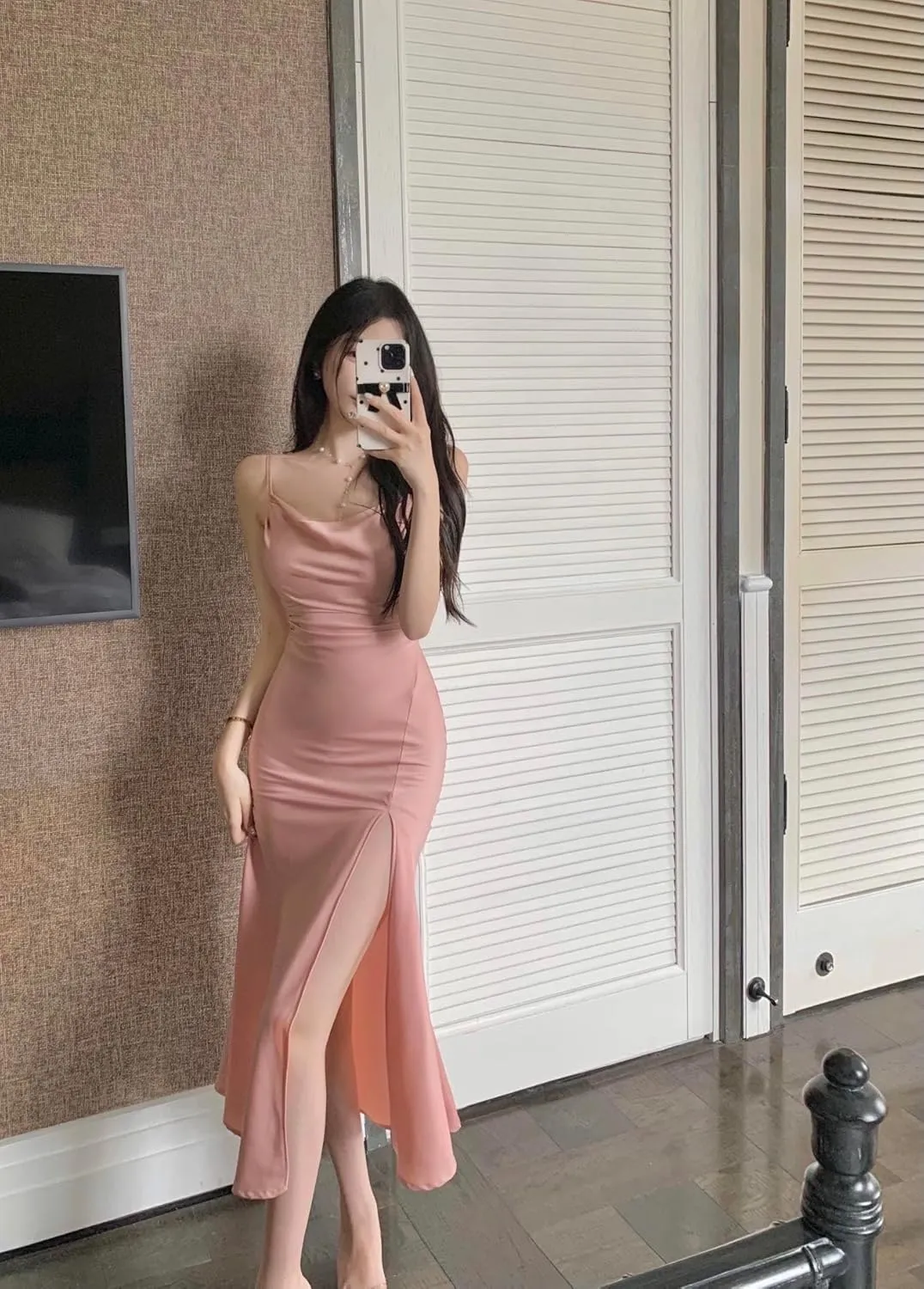 Women's Spaghetti Strap Midi Satin Silk Dresses Slip Cowl Neck Party Cocktail Evening Wedding Guests Dress