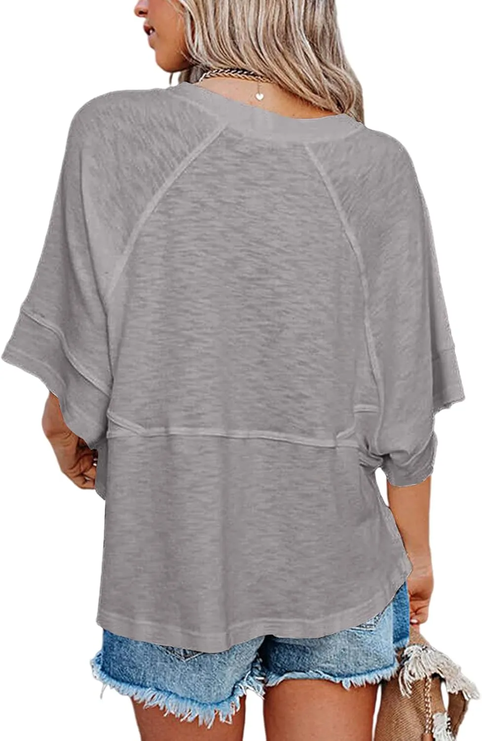 Women's Summer Casual Crewneck Batwing Half Sleeve T-Shirts Solid Color Loose Fit Cute Basic Flowy Tops Tees Blouses
