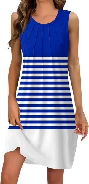Women's Summer Casual U Neck Printed Sleeveless Dresses Fashion