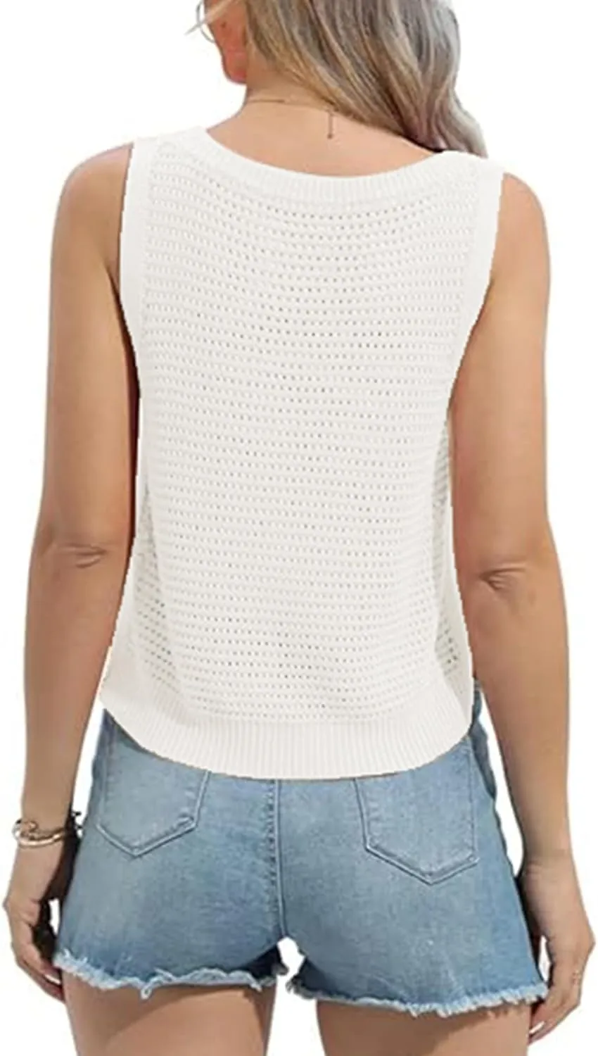 Women's Summer Knit Sweater Vest Summer Tops Crochet Tops for Women Casual Trendy Pullover Tank Hollow Sleeveless Crop Tops