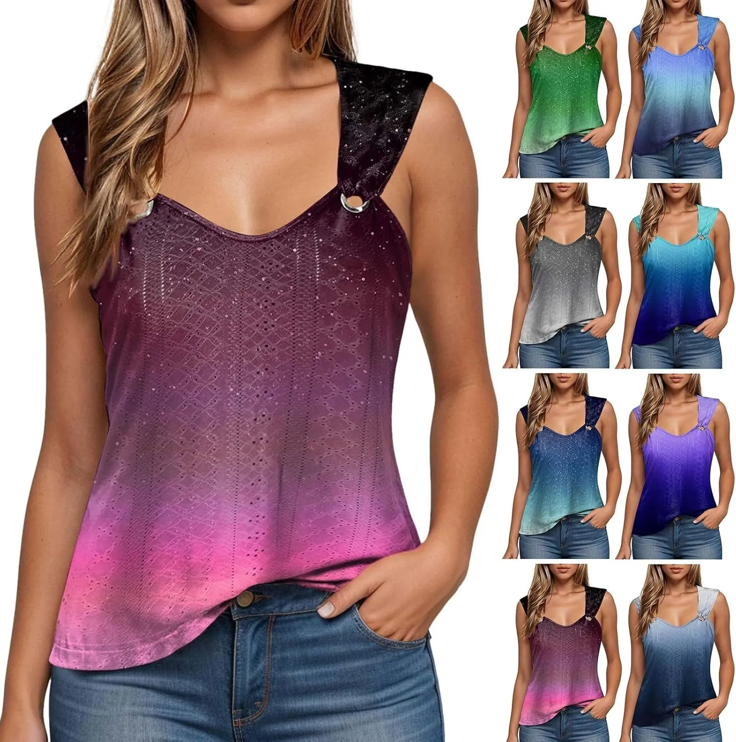 Womens Tank Tops Loose Fit 2025 Trendy Summer V Neck Sleeveless T Shirts Spring Clothes Casual Loose Blouses