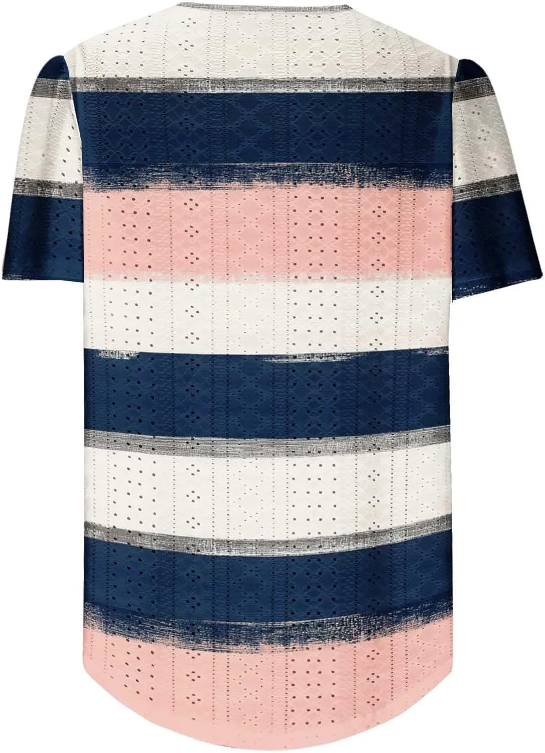 Womens Tops Eyelet Embroidery Striped Print Trendy Shirts Crewneck Loose Blouses Summer Casual Tunics Tees