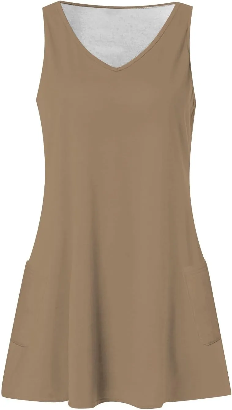Women's Tops V-Neck Sleeveless Summer Dresses for Women UK with Pocket Casual Sundress for Casual Dresses