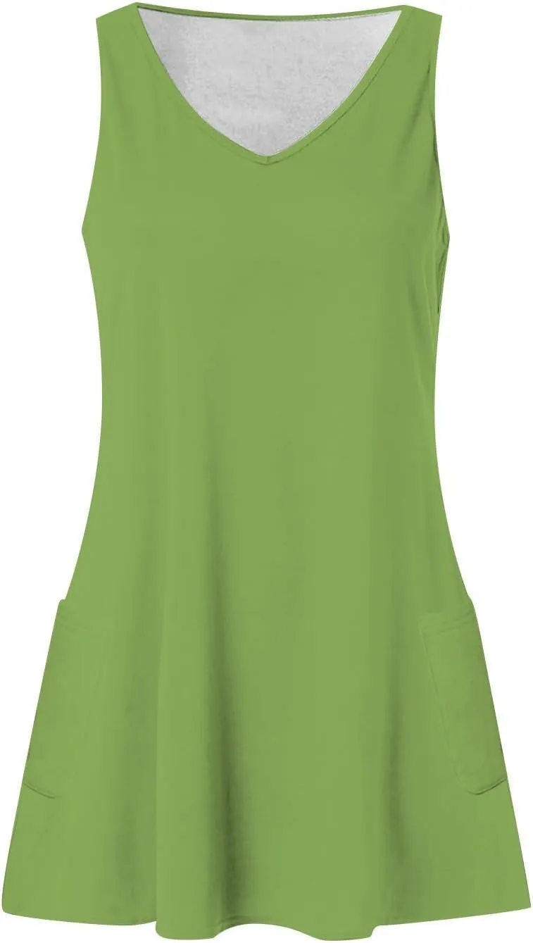 Women's Tops V-Neck Sleeveless Summer Dresses for Women UK with Pocket Casual Sundress for Casual Dresses