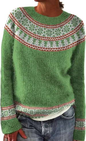 Womens Valentines Day Knitted Fair Isle Print Retro Sweater Long Sleeve Crewneck Sweater Fall Sweaters for Women 2024