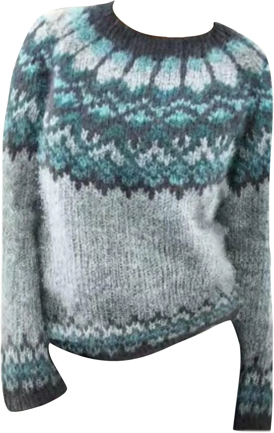 Womens Valentines Day Knitted Fair Isle Print Retro Sweater Long Sleeve Crewneck Sweater Fall Sweaters for Women 2024