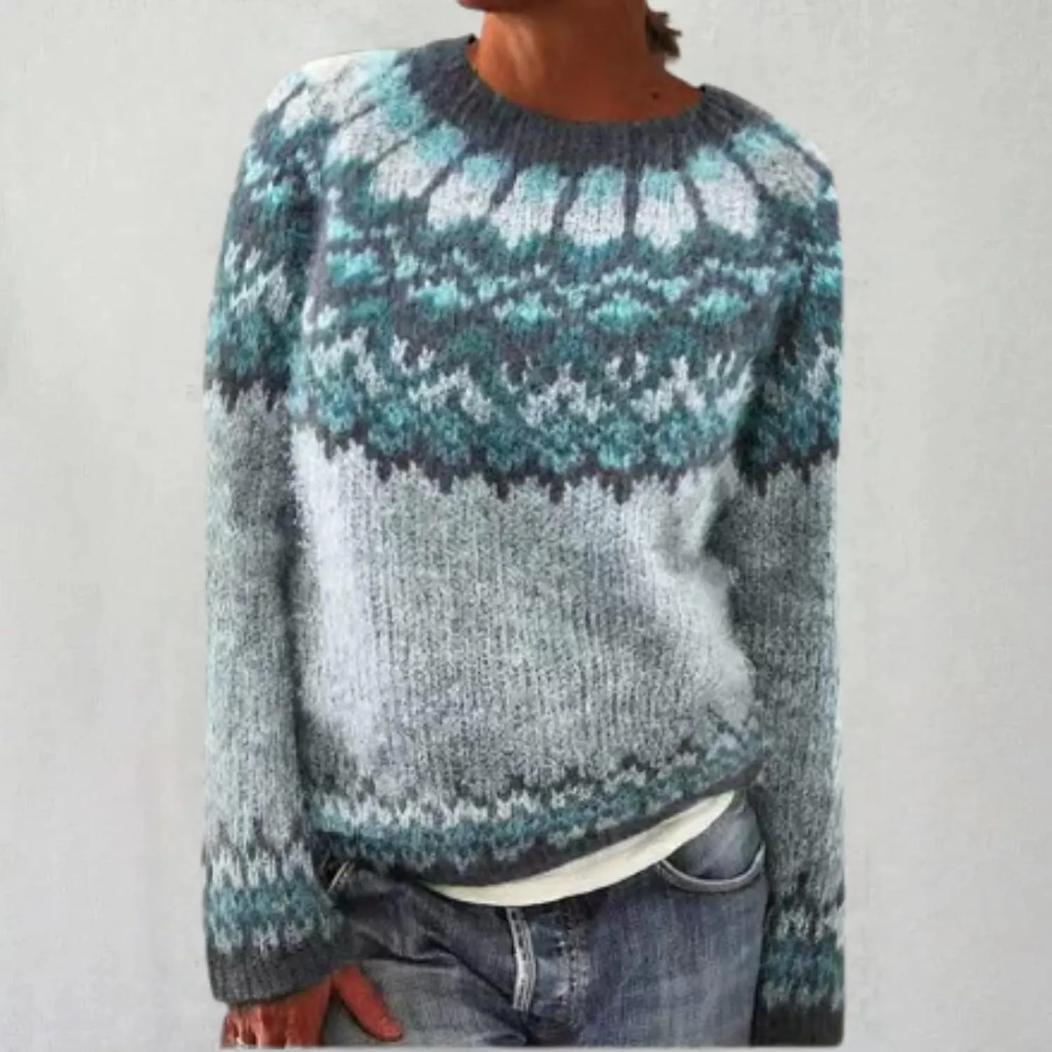 Womens Valentines Day Knitted Fair Isle Print Retro Sweater Long Sleeve Crewneck Sweater Fall Sweaters for Women 2024