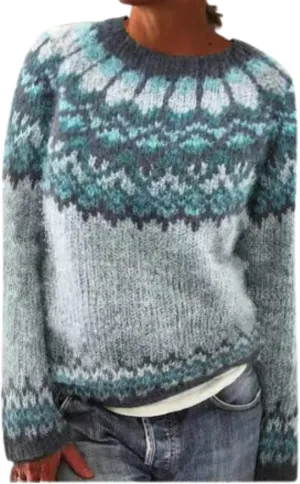 Womens Valentines Day Knitted Fair Isle Print Retro Sweater Long Sleeve Crewneck Sweater Fall Sweaters for Women 2024